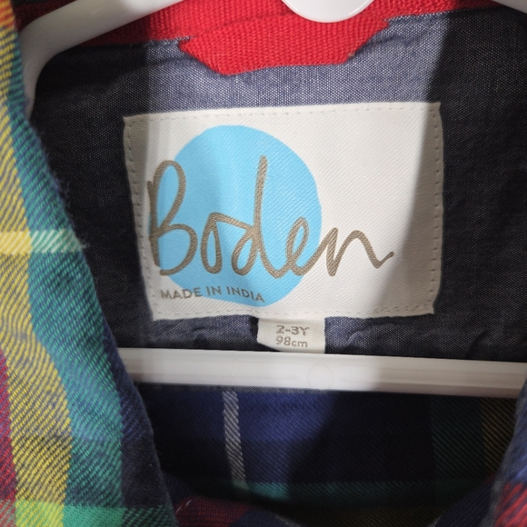 Boden Kids Blue Plaid Flannel Button Up Long Sleeve 2-3Y 100% Cotton Pockets - Picture 3 of 6